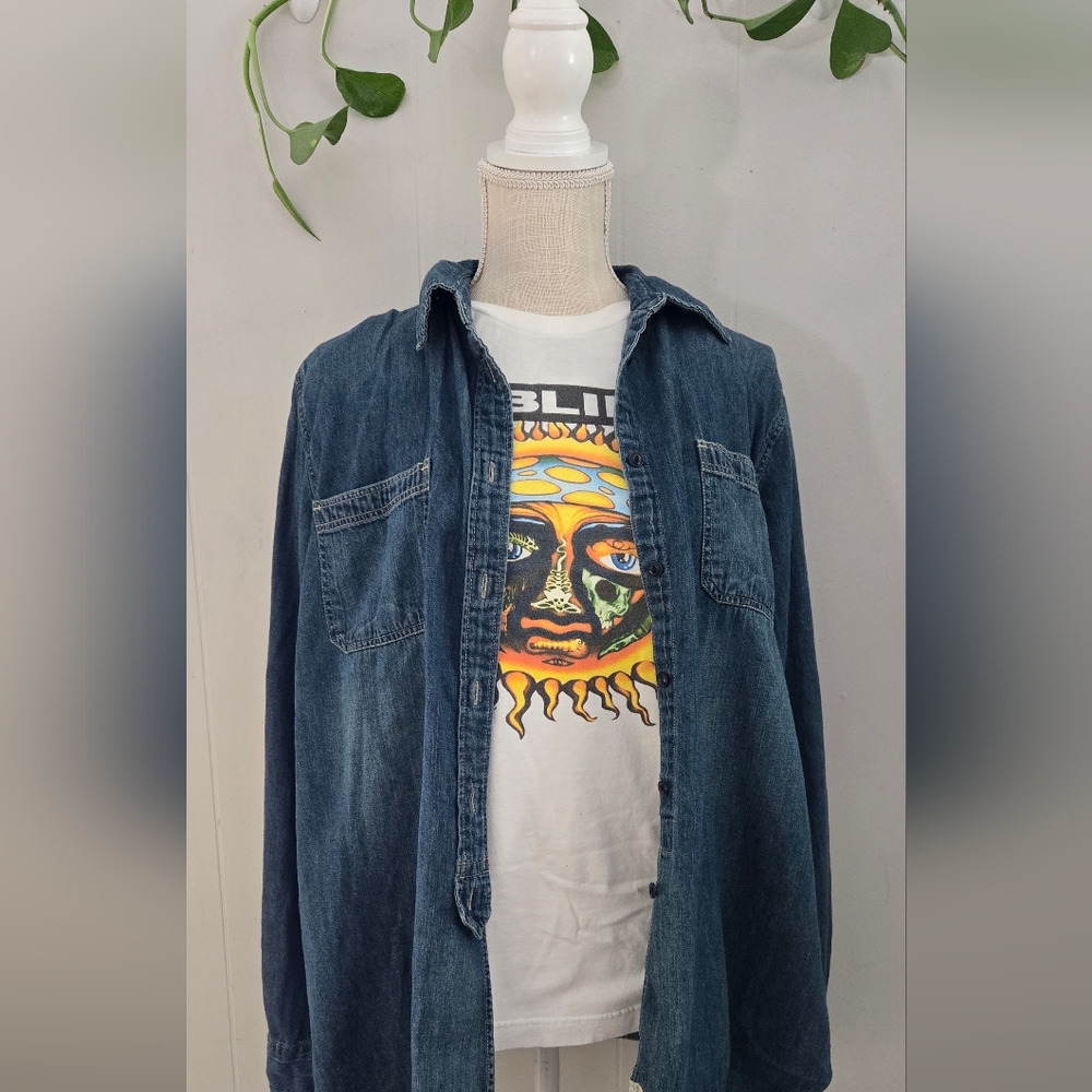 Ralph Laure Womens Denim Button-Down Shirt in Indigo Blue - Picture 6 of 10